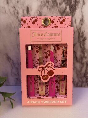 Juicy Couture 4pc Tweezer Set Pink Cherry Print Beauty Tools Gift Set